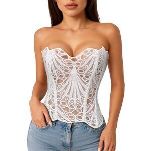 Y2K White Sheer Lace Corset Bustier Top Crub Wear Party Top – Boned Slim Fit (X